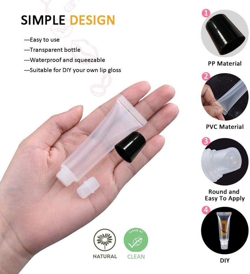 AMORIX 6PCS 10ml Lip Gloss Tubes Clear Empty Lip Balm Containers with Black Cap Refillable Soft Cosmetic Squeeze Tubes for Lip Gloss Base Glitter Pigment Powder. - Image 2