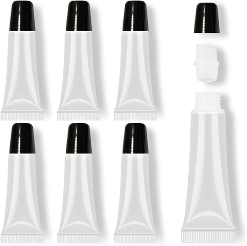 AMORIX 6PCS 10ml Lip Gloss Tubes Clear Empty Lip Balm Containers with Black Cap Refillable Soft Cosmetic Squeeze Tubes for Lip Gloss Base Glitter Pigment Powder. - Image 1