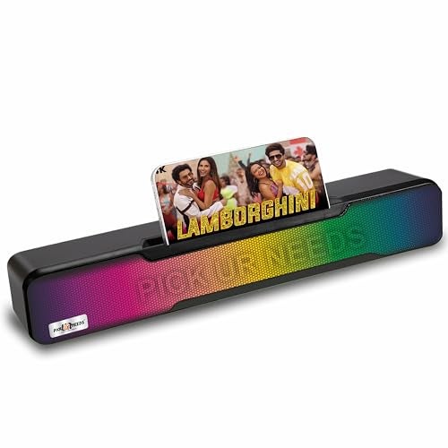 Pick Ur Needs Portable Bluetooth Wireless Home TV Soundbar with Mobile Stand & Multicolor Light Bass Stereo Speaker (Black) - Image 1