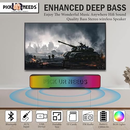 Pick Ur Needs Portable Bluetooth Wireless Home TV Soundbar with Mobile Stand & Multicolor Light Bass Stereo Speaker (Black) - Image 3