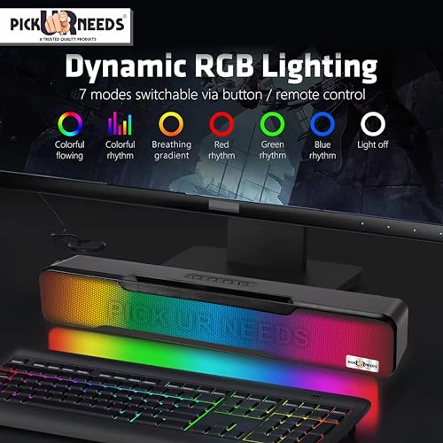 Pick Ur Needs Portable Bluetooth Wireless Home TV Soundbar with Mobile Stand & Multicolor Light Bass Stereo Speaker (Black) - Image 5