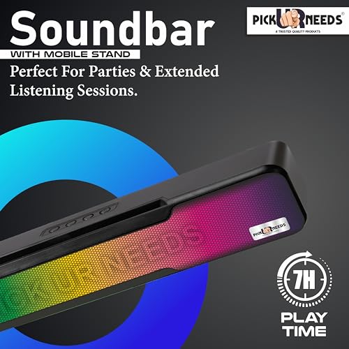 Pick Ur Needs Portable Bluetooth Wireless Home TV Soundbar with Mobile Stand & Multicolor Light Bass Stereo Speaker (Black) - Image 2