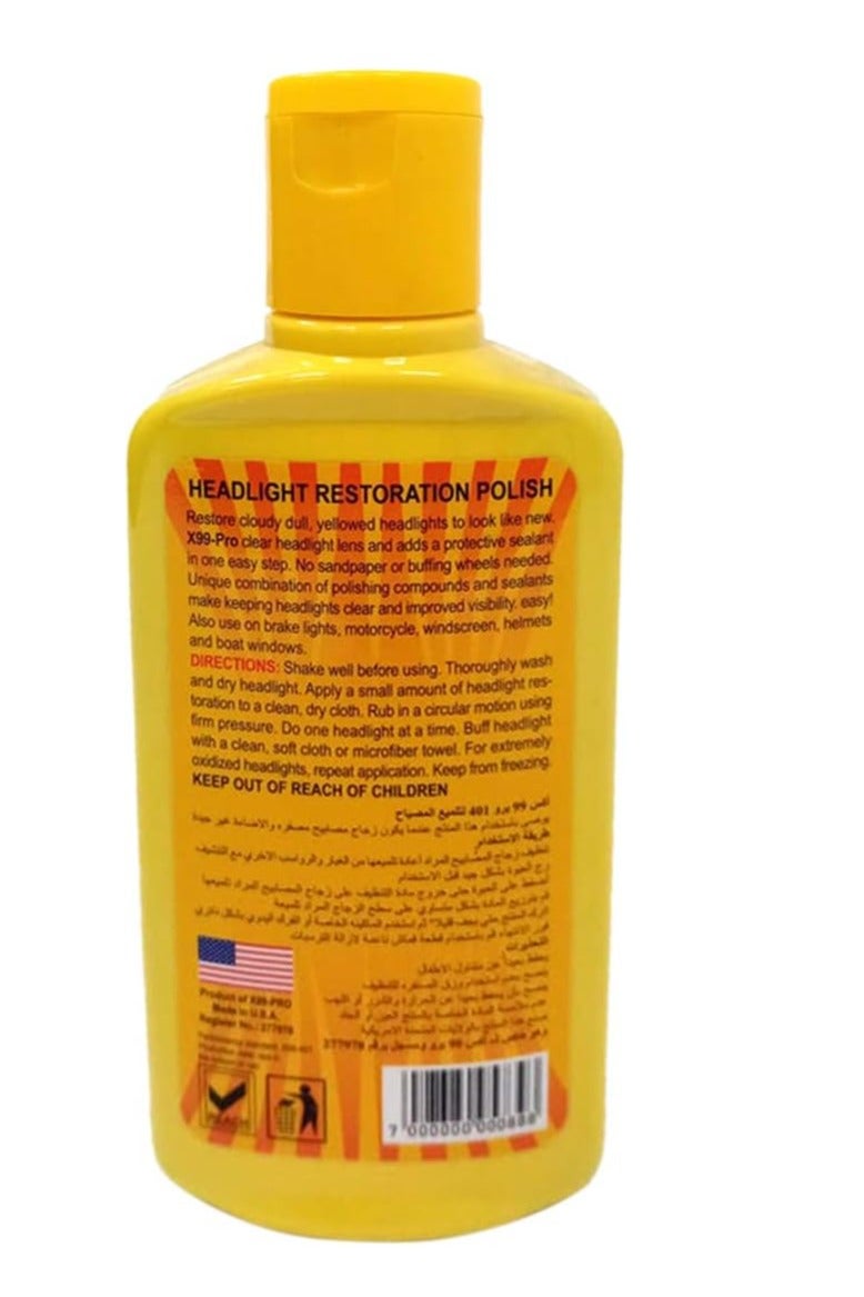 X Pro 99 Car Headlight and Spark Plug Polish 350ml Cleans, polishes, and removes oxidation from dull, cloudy, and yellowed headlights. Made in the USA. - Image 4