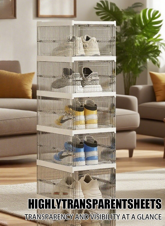 Generic 6-layer transparent folding shoe box, thickened shoe box without installation, one-piece shoe cabinet, plastic dust-proof shoe box storage box  - Image 1
