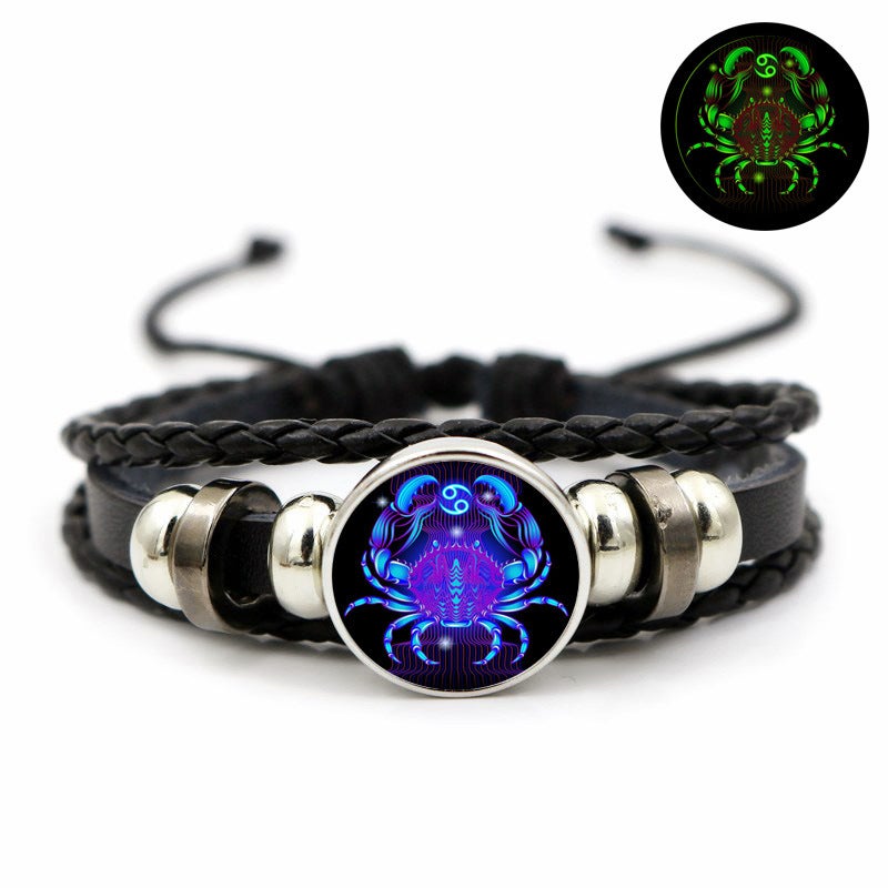 Twelve constellation bracelet female luminous vintage leather bracelet male student Korean fashion simple luminous bracelet gift 4-Cancer 4-Cancer