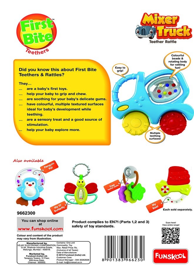 giggles Funskool Giggles, Mixer Truck Teether Rattle, Teether for Babies to soothen Their Gums, Easy to Grasp and chew with Rattle Sounds, 3 Months & Above, Infant Toys - Image 3