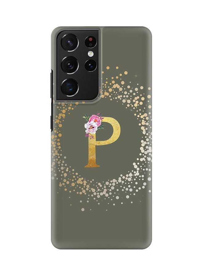 Stylizedd Monogram Slim Cover for Samsung Galaxy S21 Ultra 5G Case Custom Initials Letter Floral Pattern Snap Series Mobile Cover Matte Alphabet  - P (Olive Green) - Image 1