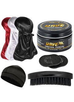 Goiple Wave Pomade For Men Strong Hold Easy Wash 360 Wave Training Hair Cream Waves Grease For Men Promotes Layered Waves Moisture Control And Silky Shine Wave Pomade Wave Brushe Silky Durag Wave Cap Set  - Image 2