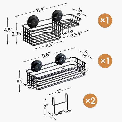 LEVERLOC Shower Caddy Suction Cup, 2 Pack suction shower shelf with Hooks & Soap holder, NO-Drilling Bathroom Holder, Rustproof bathroom organizer, Black - Image 4