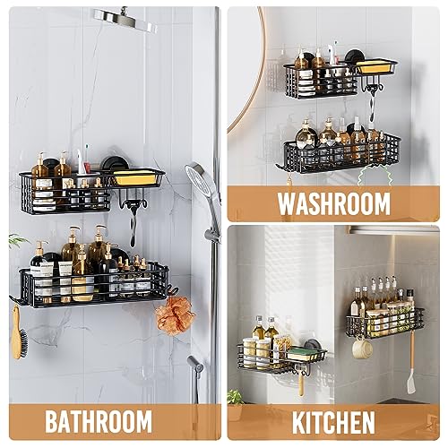 LEVERLOC Shower Caddy Suction Cup, 2 Pack suction shower shelf with Hooks & Soap holder, NO-Drilling Bathroom Holder, Rustproof bathroom organizer, Black - Image 5