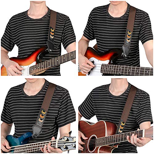 BestSounds Guitar Strap,100% Soft Cotton Guitar Strap with 3 Pick Holders Shoulder Strap For Bass Electric & Acoustic Guitars (Coffee) - Image 5