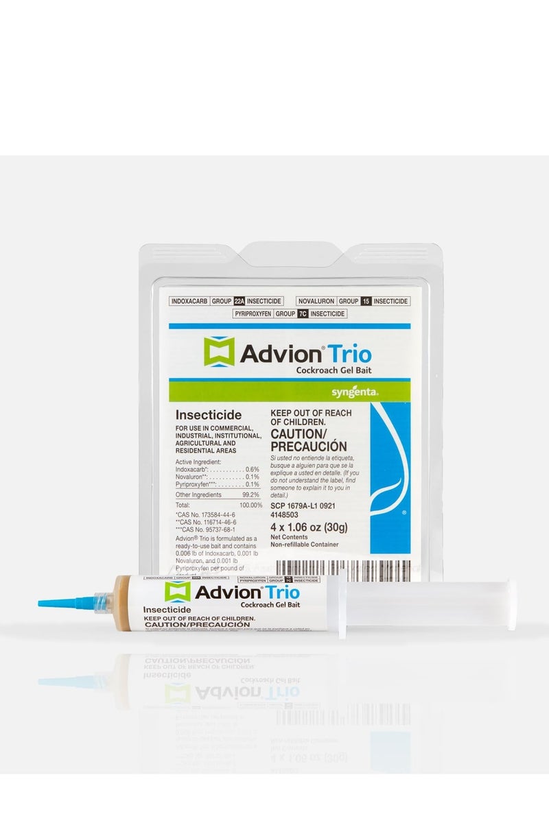 SAG Advion Trio Cockroach Gel Bait, 1 Tubes x 30-Grams, 1 Plunger and 1 Tips, Formulated with 0.6% Indoxacarb, 0.1% Novaluron and 0.1% Pyriproxyfen, Ready-to-Use Roach Killer for Indoor and Outdoor Use  - Image 1