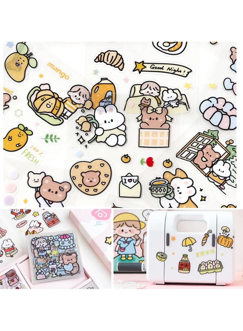 كاواي مجموعة ستيكرات لاصقة 100 ورقة+  600 قطعة صغيرة بتصاميم لطيفة لشخصيات كرتونية مصنوعة من PET، ستيكرات شفافة لليوميات والاعمال الفنية والالبومات والتقويم والدفاتر، بولي إيثيلين تيرفثالات - Image 4