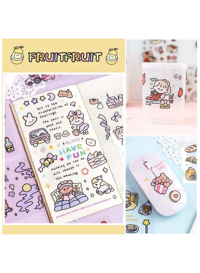 كاواي مجموعة ستيكرات لاصقة 100 ورقة+  600 قطعة صغيرة بتصاميم لطيفة لشخصيات كرتونية مصنوعة من PET، ستيكرات شفافة لليوميات والاعمال الفنية والالبومات والتقويم والدفاتر، بولي إيثيلين تيرفثالات - Image 5