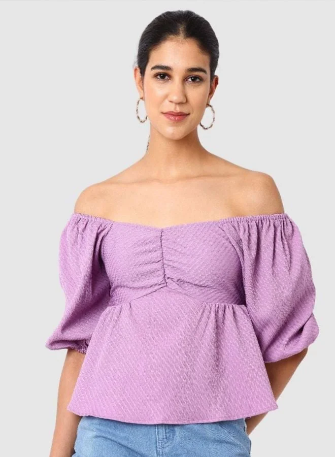 Women Regular Fit Textured One Shoulder Sleeveless One Shoulder Top