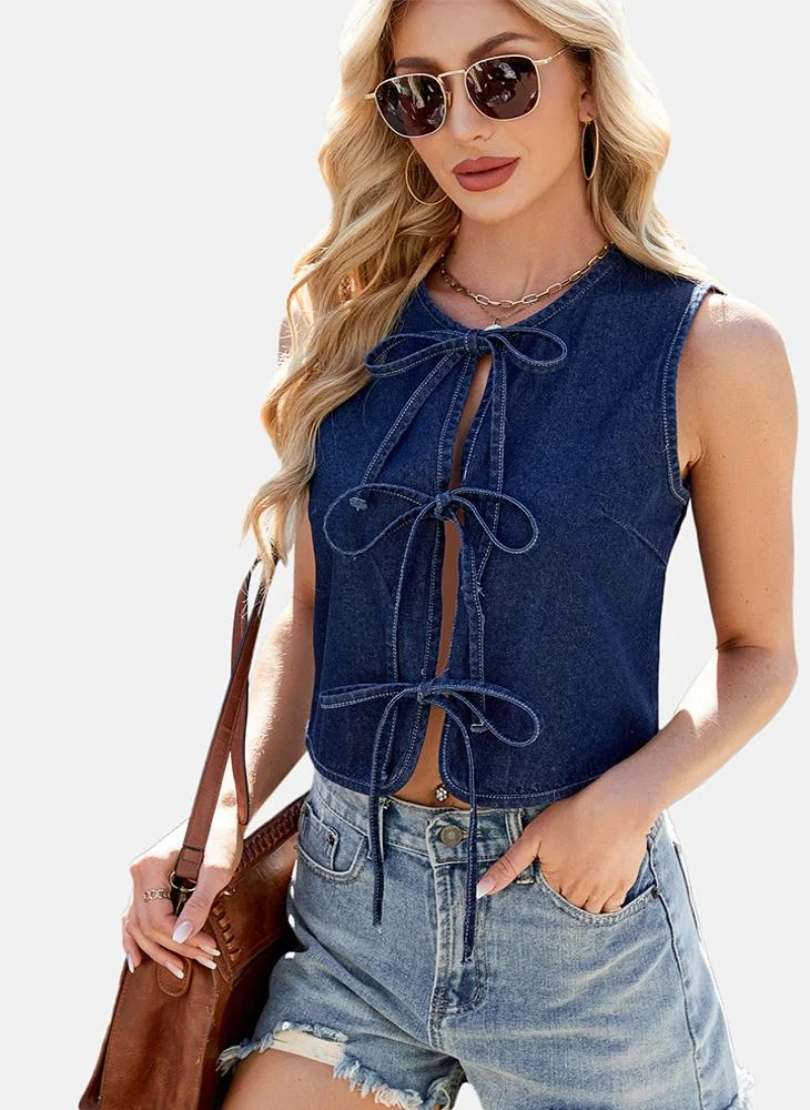 يونيكي Blue Tie-up Plain Top
