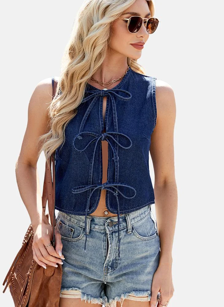 يونيكي Blue Tie-up Plain Top