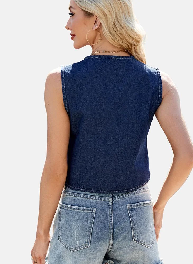 يونيكي Blue Tie-up Plain Top