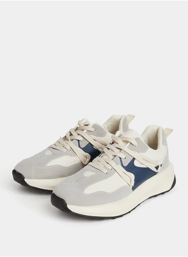 ستايلي Contrast Panel Lace-Up Sneakers