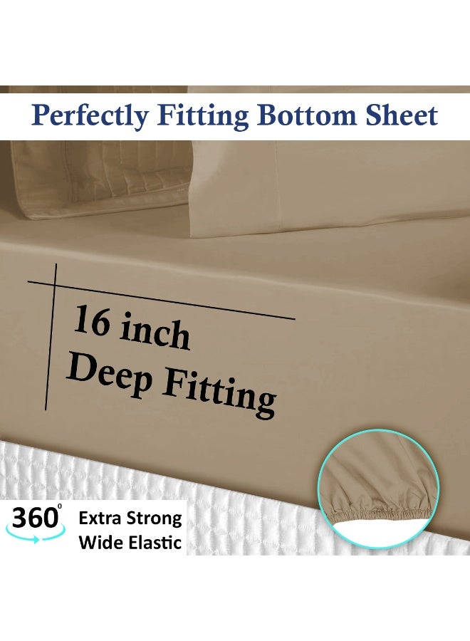 Lavish Touch Cotton Modal Fitted Sheet Taupe 1250 TC Queen (152 x 203 cms) All elastic - Image 2