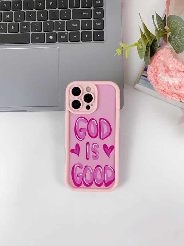 COVERLY Inspirational Heart Design Back Case for iPhone 16 Pro Max | Hot 3D Inspirational God is Good Cute Vibe | Lens Protection | Soft Silicone Aesthetic Cover for Girls & Women (Pink,Shockproof) - Image 4