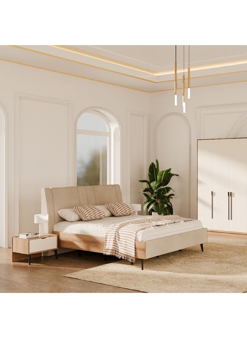 DANUBE HOME سرير ملكي مبطن أمارا 180X200 | تصميم حديث إطار سرير ملكي خشبي أثاث | سرير مريح (المرتبة غير مشمولة) - بلوط/بيج - Image 1