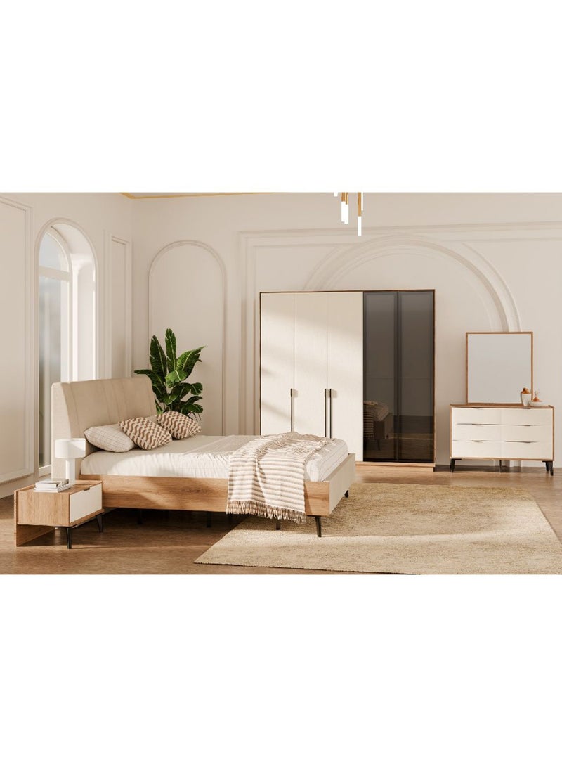 DANUBE HOME سرير ملكي مبطن أمارا 180X200 | تصميم حديث إطار سرير ملكي خشبي أثاث | سرير مريح (المرتبة غير مشمولة) - بلوط/بيج - Image 2