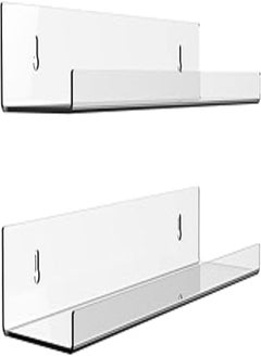 Newthinking 2 Pack Acrylic Floating Shelf for Wall, 40cm Acrylic Floating Wall Shelves No Drill, Wall Clear Display Shelves Storage Rack for Bathroom Living Room Kitchen and Office