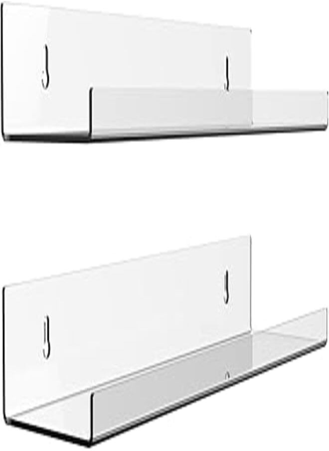 Newthinking - Newthinking 2 Pack Acrylic Floating Shelf for Wall, 40cm Acrylic Floating Wall Shelves No Drill, Wall Clear Display Shelves Storage Rack for Bathroom Living Room Kitchen and Office - Image 1