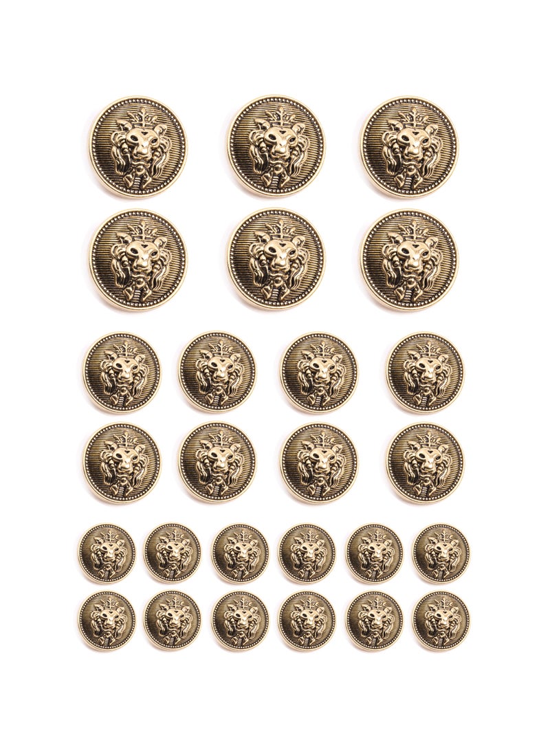 26pcs Lion Design Round Metal Button Set. Sewing metal Button for Dress. (Gold Black Color)  - Image 1