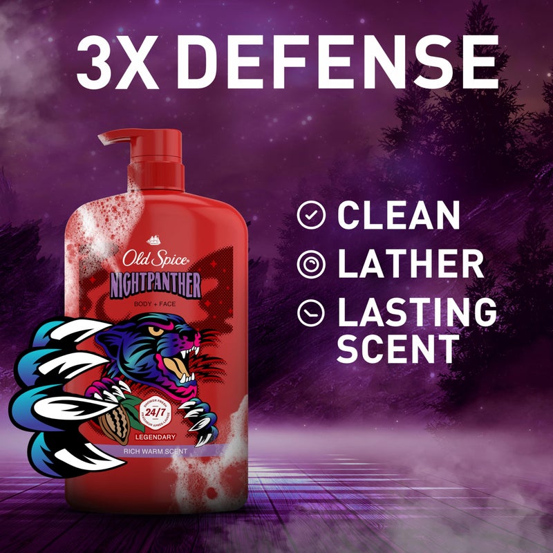 Old Spice Cleansing Body Wash for Men, 3X Defense, 24/7 Shower Fresh with Lasting Scent, 2-in-1 Body & Face Wash, NightPanther with Rich Warm Scent, 33.4 oz - Image 3