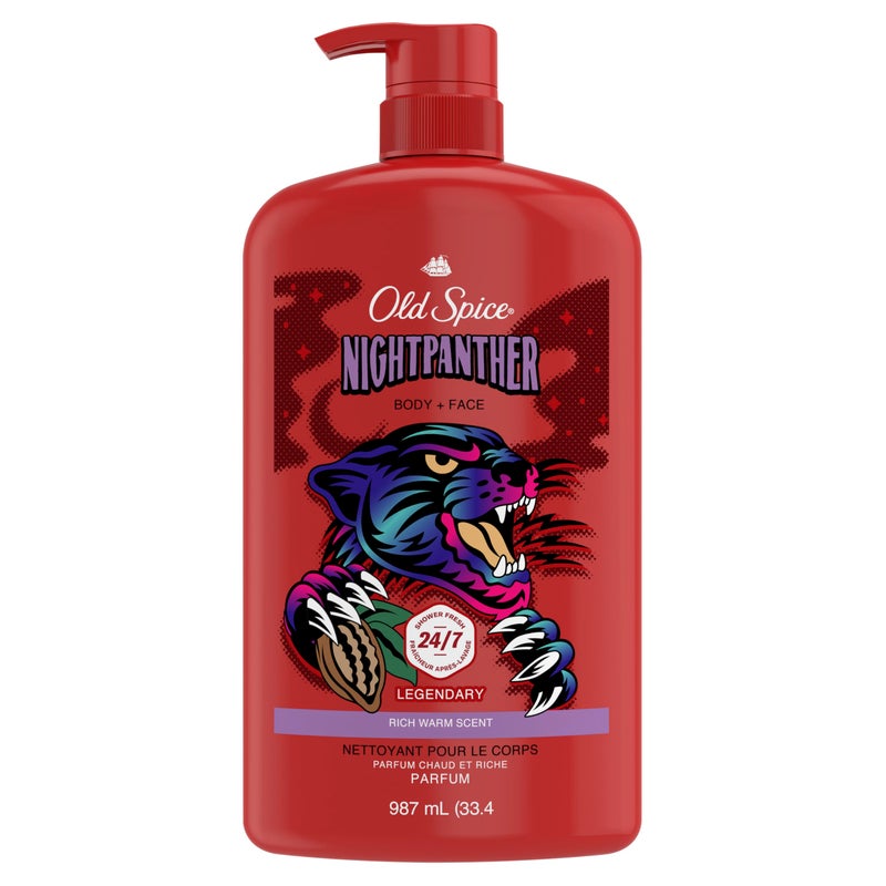 Old Spice Cleansing Body Wash for Men, 3X Defense, 24/7 Shower Fresh with Lasting Scent, 2-in-1 Body & Face Wash, NightPanther with Rich Warm Scent, 33.4 oz - Image 1