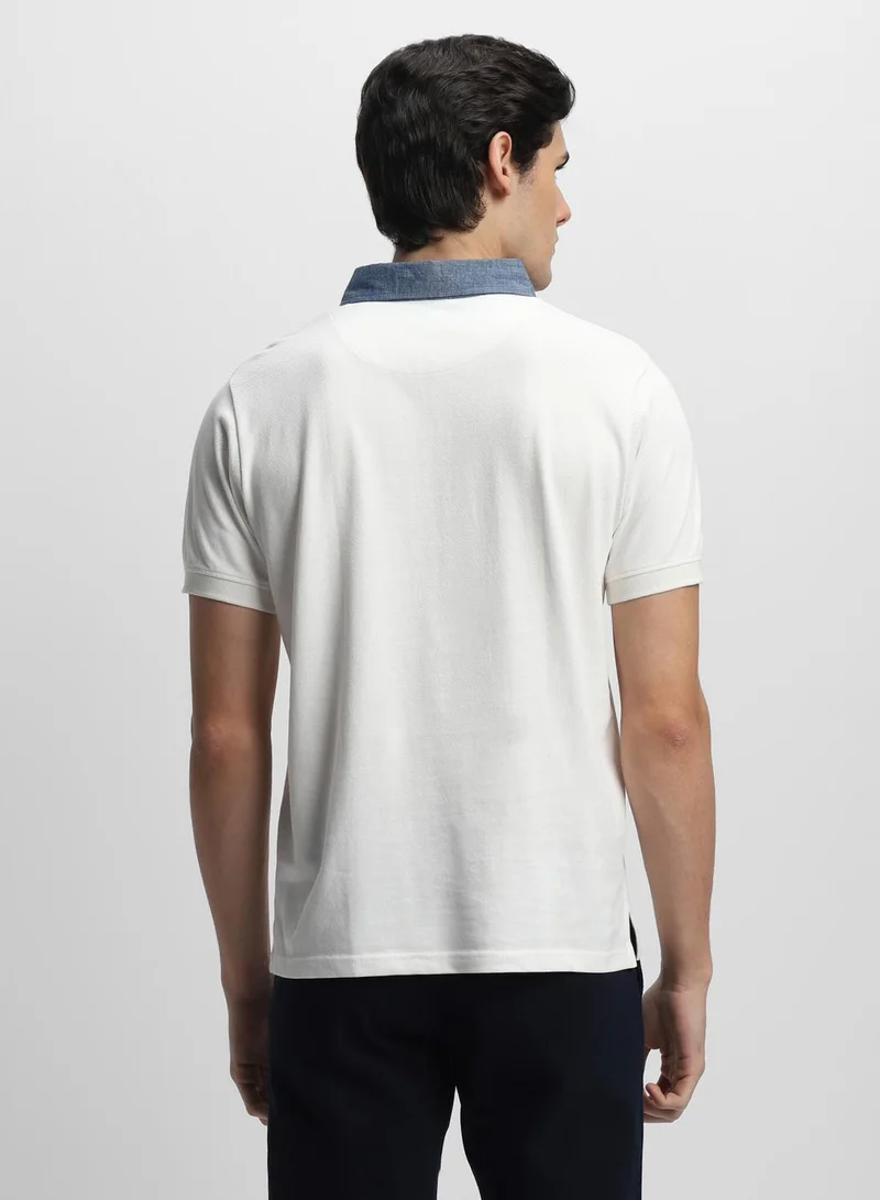 Dennis Lingo White Slim Fit Solid Polo Collar T-shirt for Men - 100% Cotton, Short Sleeve, Casual,
