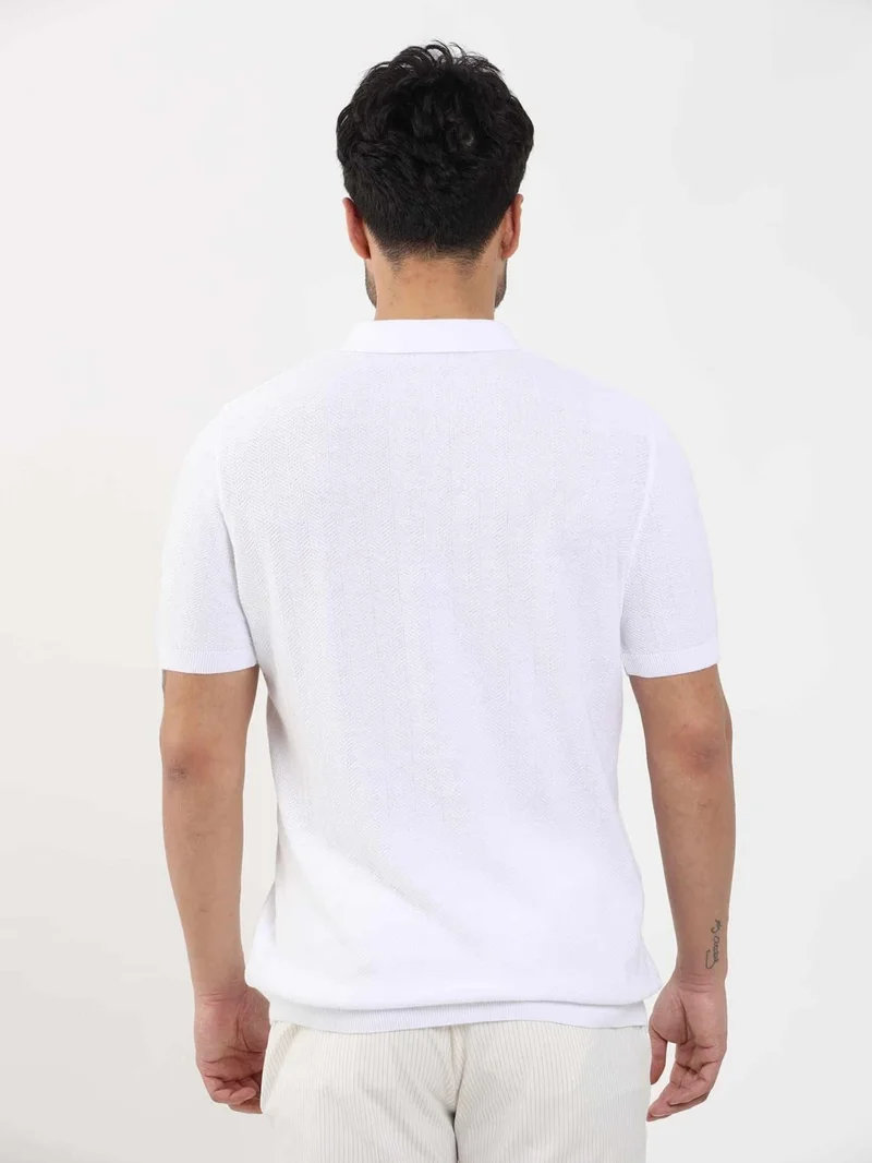 Dufy White Men's Slim Fit Herringbone Patterned Polo Neck Sweater - 104551