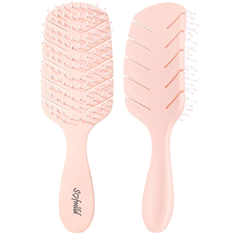 Sofmild Hair Brush,Curved Vented Paddle Detangle Brush for Faster Blow Drying,Soft Flexible Bristles Glide Thru Tangles with Ease, Detangling Styling Hair Brushes for Women Curly Thick Wet Hair - Image 1