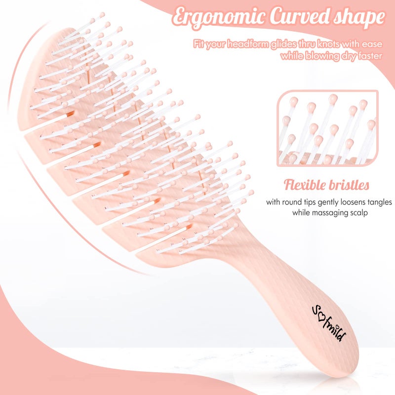 Sofmild Hair Brush,Curved Vented Paddle Detangle Brush for Faster Blow Drying,Soft Flexible Bristles Glide Thru Tangles with Ease, Detangling Styling Hair Brushes for Women Curly Thick Wet Hair - Image 2