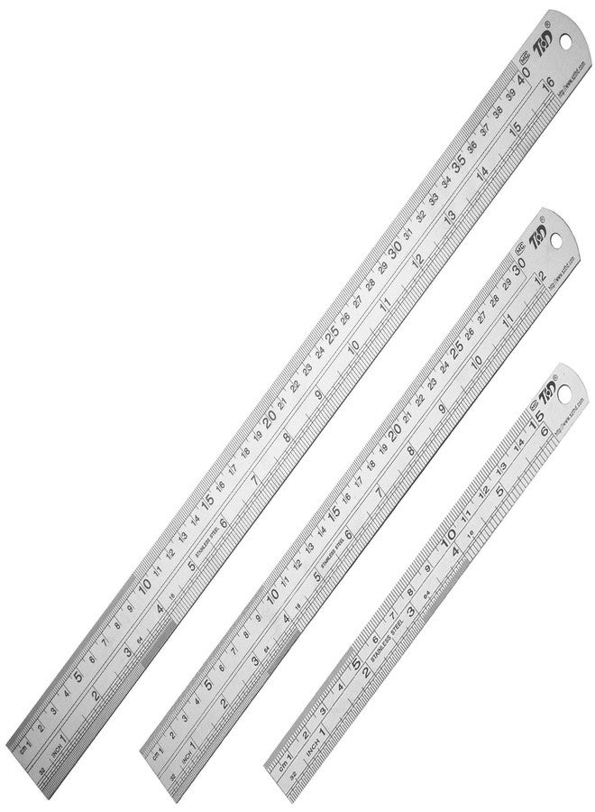 ZZTX Metal Straight Edge Ruler Stainless Steel Ruler 6 Inch 12 Inch 16 Inch Ruler Set Rulers Bulk Set of 3 - Image 1