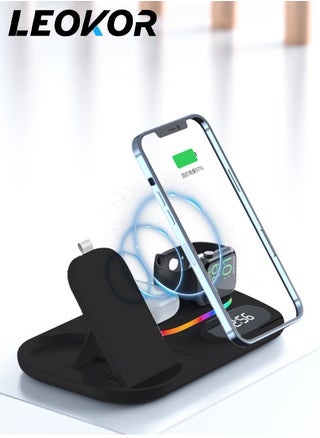 4-in-1 Wireless Charging Station,Uitable for IPhone/Earphone /Samsung Watch Wireless Charger,Fast 15W with Alarm Clock,RGB Lamp Wireless Charging Stand(Black) - pzsku/ZB88BED714951E79A26F8Z/45/_/1713611593/df424cff-c57e-40e7-a7b8-a6ed6edbd295