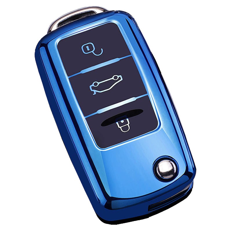 Cacacar for VW Volkswagen Key Fob Cover Premium Soft TPU Full Protection Key Fob Case for VW Jetta Golf Polo MK6 Passat Tiguan Beetle Key Cover blue