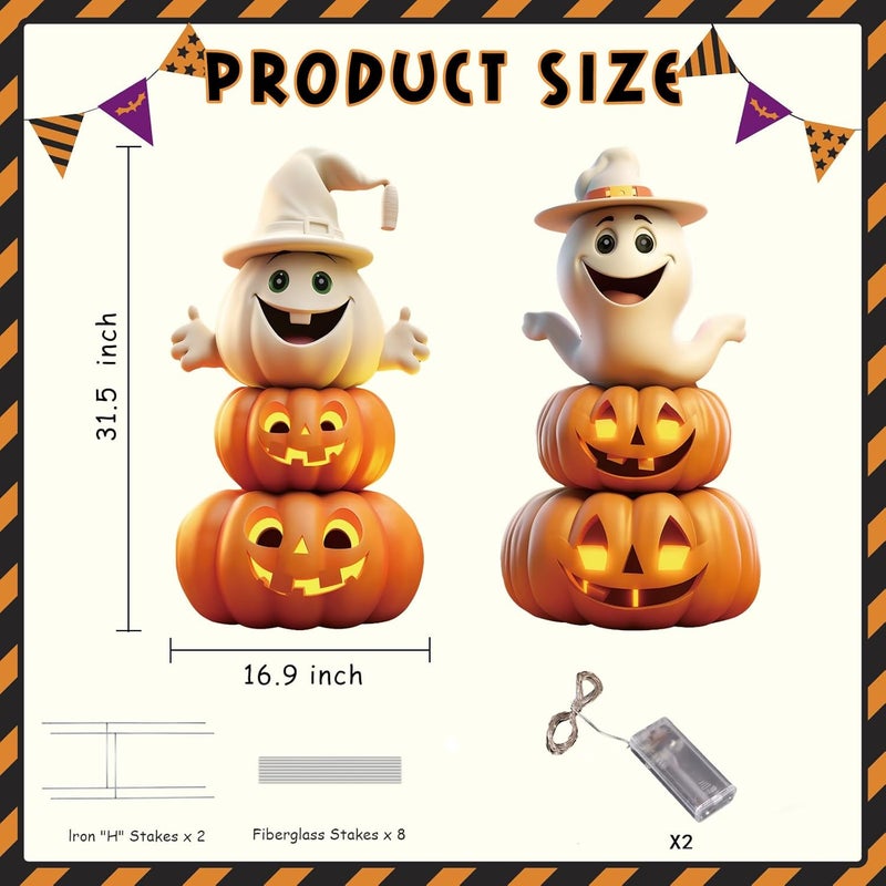 sewrung 2Pcs 4.0FT Ghost Halloween Decorations Plastic Yard Signs with Stakes,Spooky Halloween Pumpkin Decorations Outdoor, Scary Silhouette Glow in Dark Eyes for Outdoor Yard Lawn Garden - Image 4
