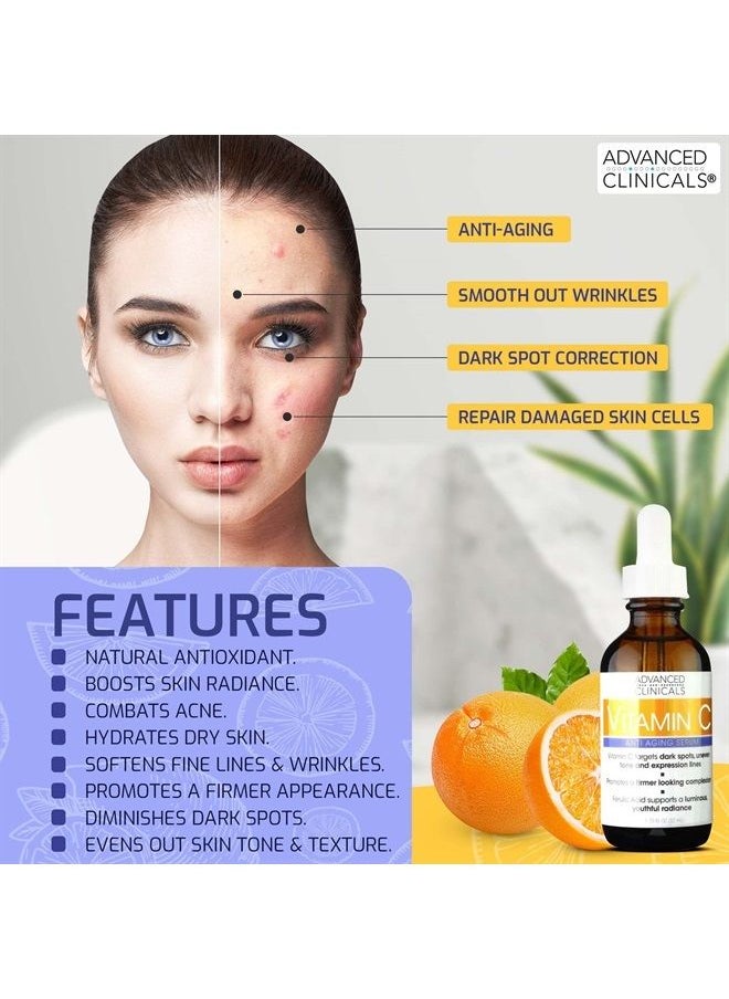 Advanced Clinicals - Vitamin C Body Lotion + Potent Vitamin C Serum 2pc Bundle | Face Serum & Body Cream Brightening Skin Care Set & Kits For Wrinkles, Dark Spots, Dry Skin, & Uneven Skin Tone, 2-Pack - Image 1