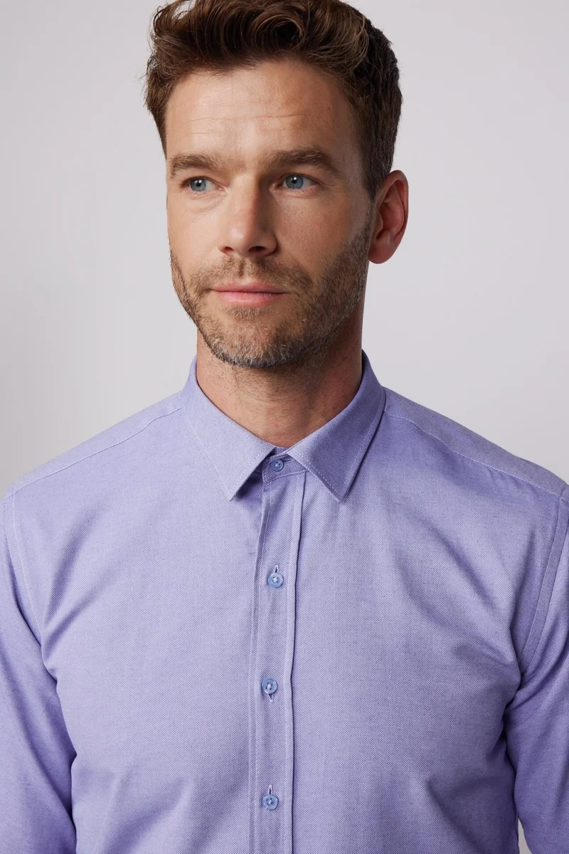 تودورس Modern Slim Fit Cotton Easy-Iron Dobby Blue Men's Shirt