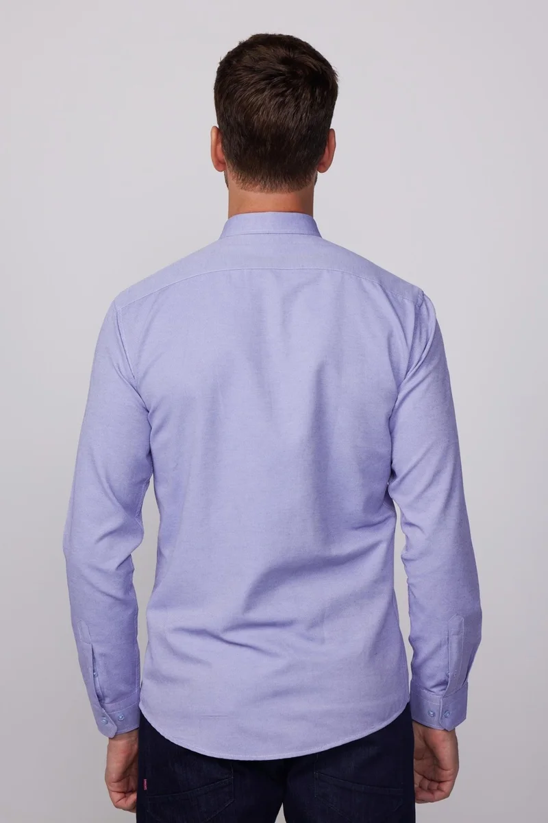 تودورس Modern Slim Fit Cotton Easy-Iron Dobby Blue Men's Shirt