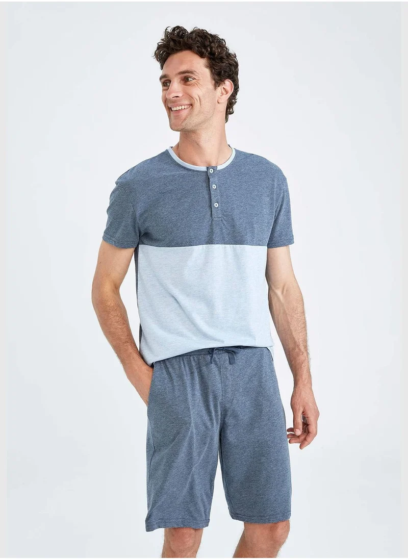 DeFacto Regular Fit Short Sleeve Colour Block Lounge Set