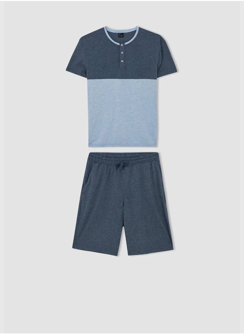 DeFacto Regular Fit Short Sleeve Colour Block Lounge Set