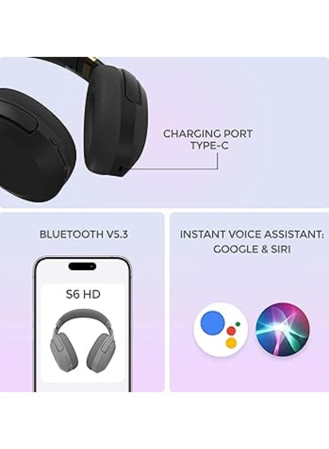 Faster S6 Over-Ear Wireless Headphones- 5.3 Bluetooth Headphones Deep Bass Active Noise Reduction- Bluetooth Earphones Foldable for Phone PC Gaming 30 Hour Playtime 3.5mm Aux Gaming Headset - Image 2