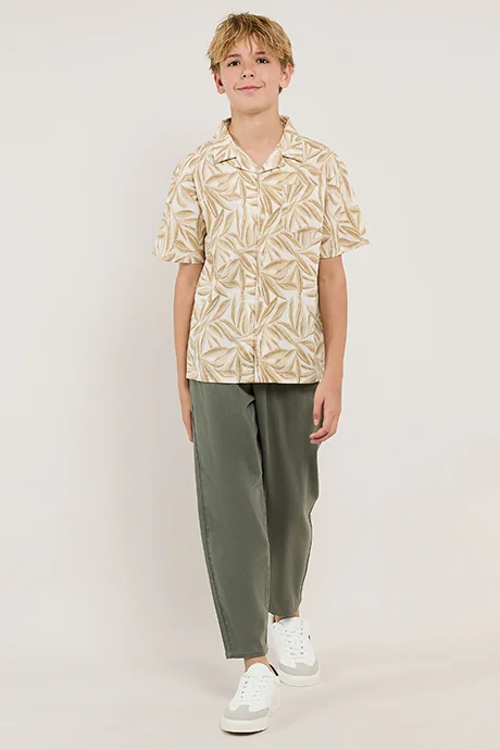 R&B Patterned Shirt with Reverse Collar and Short Sleeves