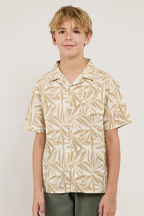 R&B Patterned Shirt with Reverse Collar and Short Sleeves