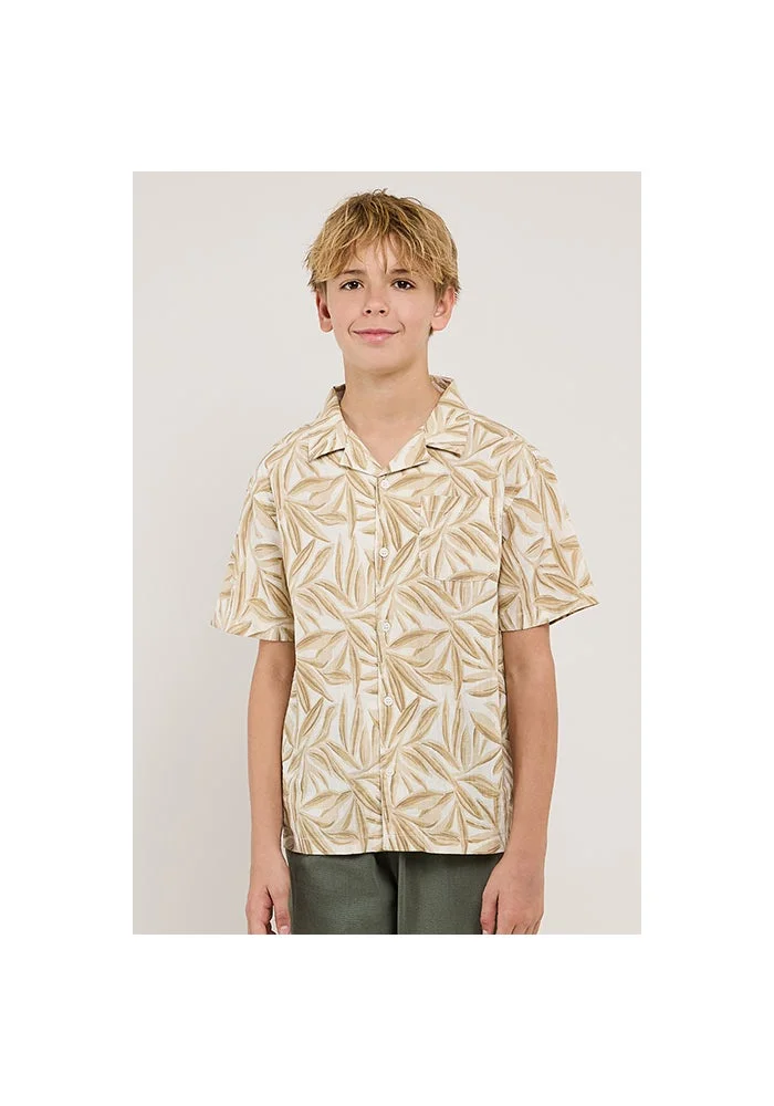 أر أند بي Patterned Shirt with Reverse Collar and Short Sleeves