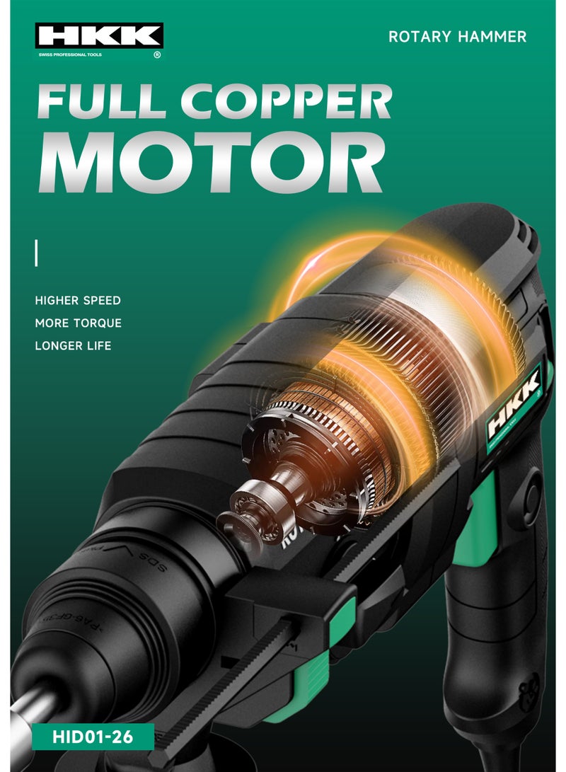 ح ك ك مثقاب مطرقي دوّار قوي 800 واط – أداة كهربائية سلكية بثلاثة أوضاع للحفر في الخرسانة والطوب والمعادن | مطرقة احترافية لأعمال البناء والمنزل - Image 2